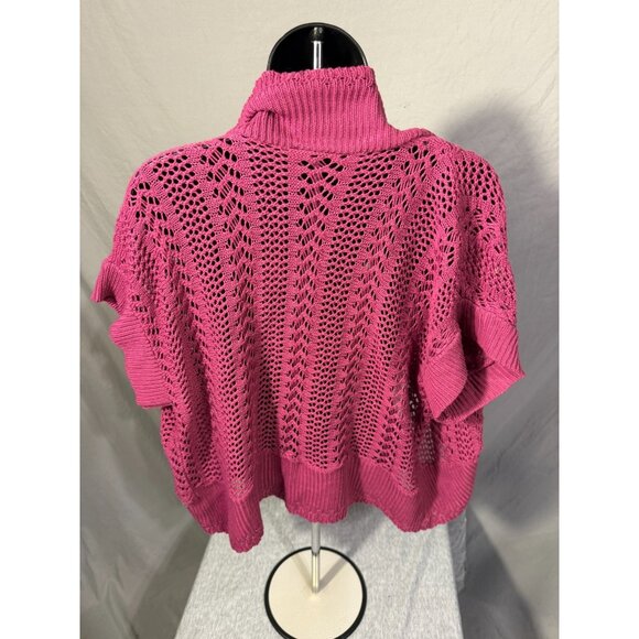 Roamans 16W 1X Crochet Shrunken Cardigan Sweater Boho Chic Open Knit Womens Pink - Picture 3 of 3